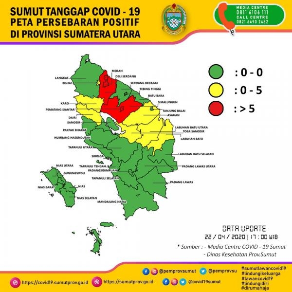 Peta Persebaran Positif di Sumatera Utara 22 April 2020